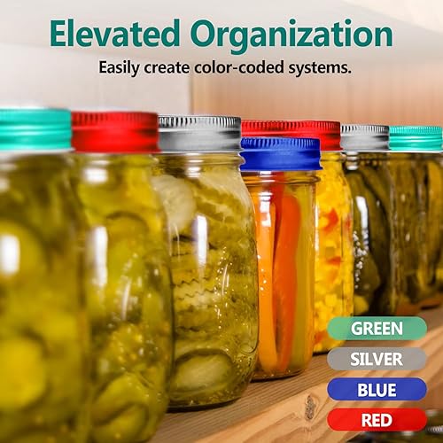 Miniatura 6 de Tapas y bandas para tarros de masón de boca regular que se adaptan a bolas, Kerr y más para conservas y almacenamiento (48 tapas, 12 bandas