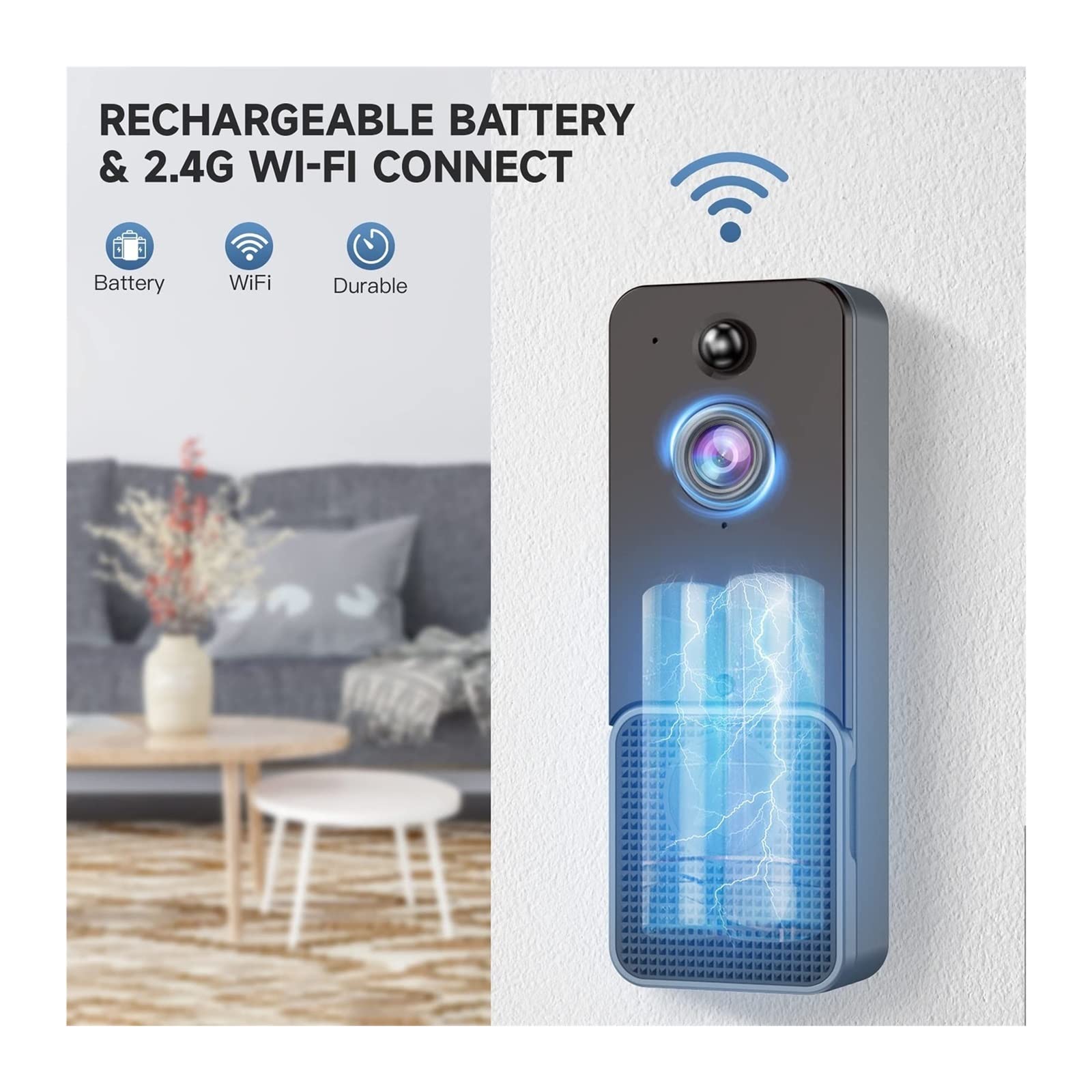 Wideodomofon, Inteligentny dom Bezprzewodowa kamera Wideodomofon Cyfrowy dzwonek do drzwi zewnętrznych Domofon HD Night Vision Ochrona bezpieczeństwa(No Battery)
