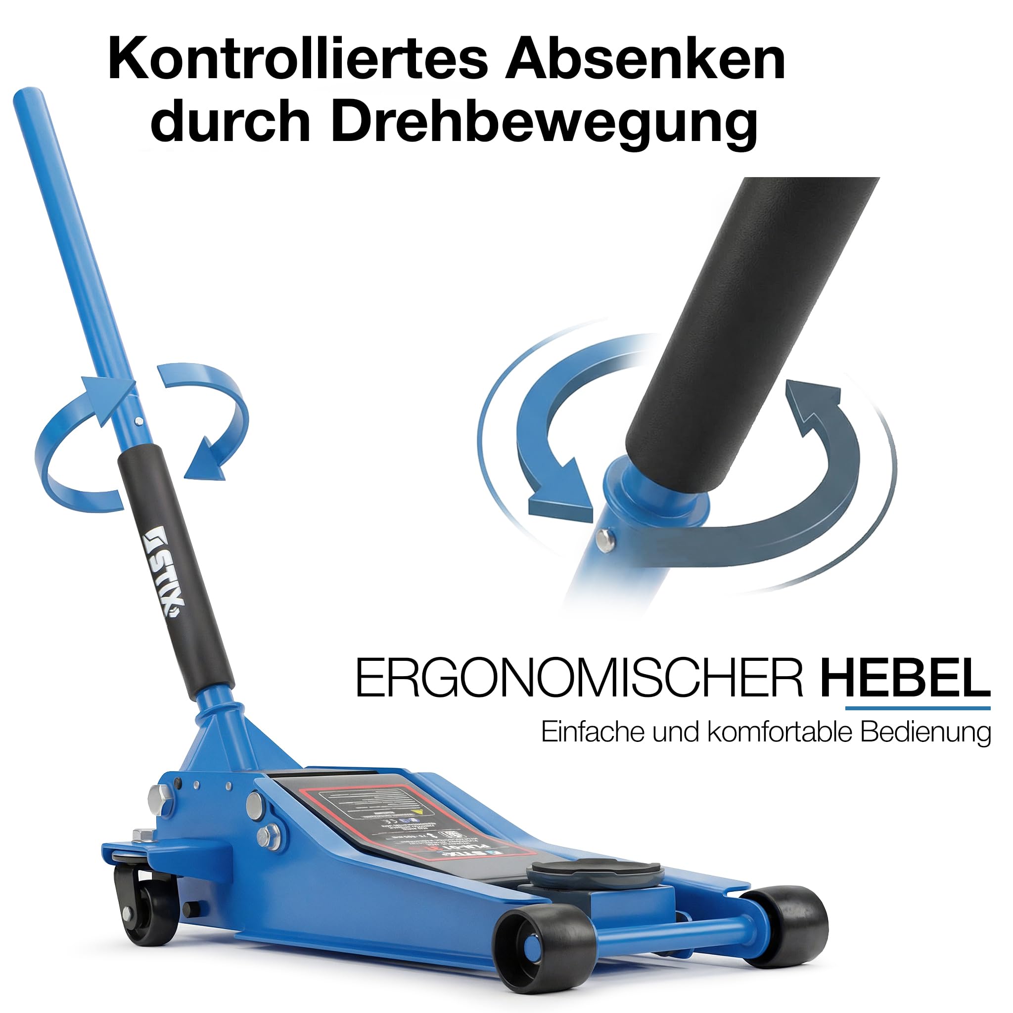 Hydraulischer Rangierwagenheber 3T Extra Flach (75 mm) - Wagenheber für PKW & SUV - Doppelkolben Quicklift, Hubhöhe 75-505 mm - STIX
