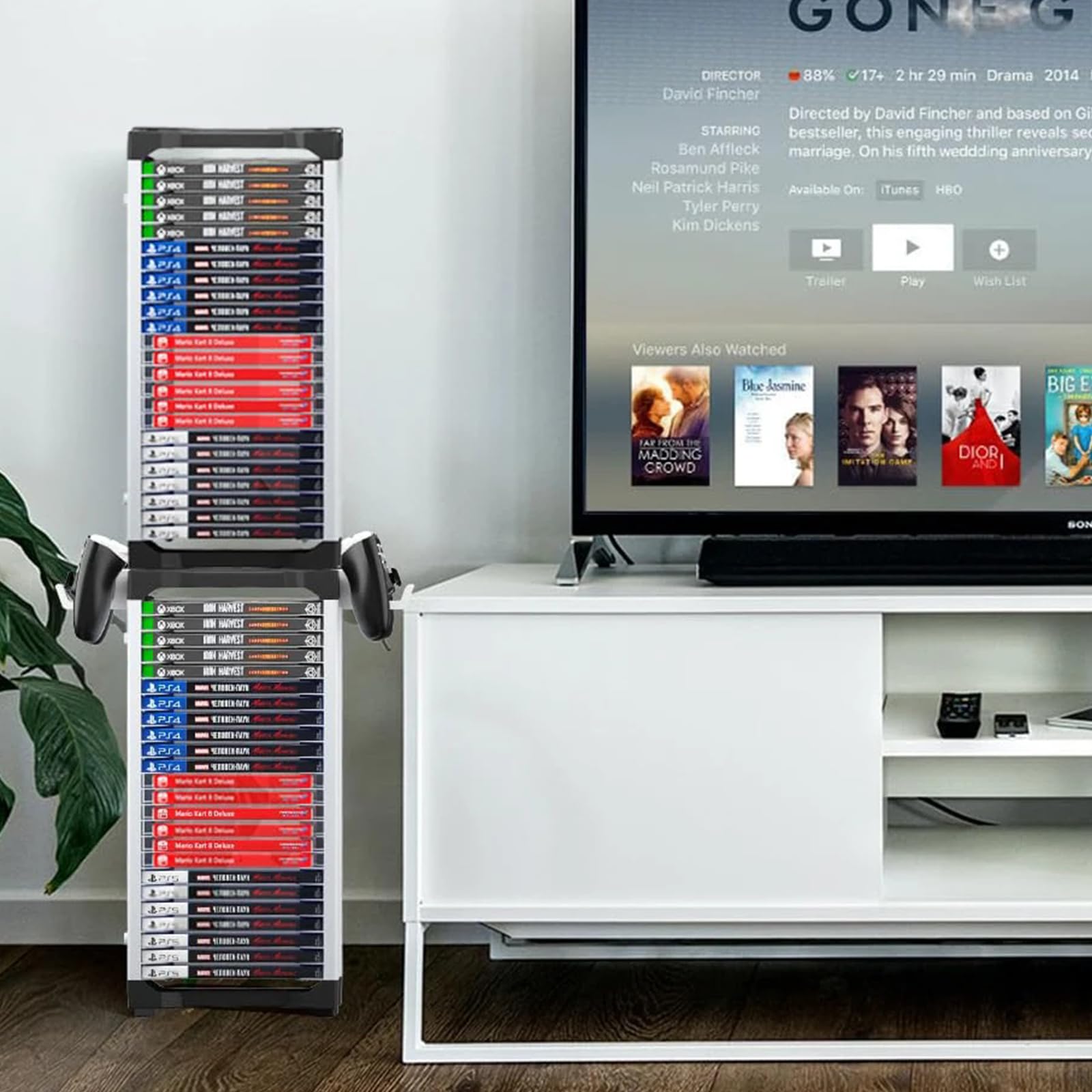 Porta Giochi PS5, Porta CD a Colonna, Torre Di Archiviazione Per Videogiochi Con Supporto Per Ps5/Xbox/Nintendo Switch Games Con 2 Rack Per Cuffie e Controller