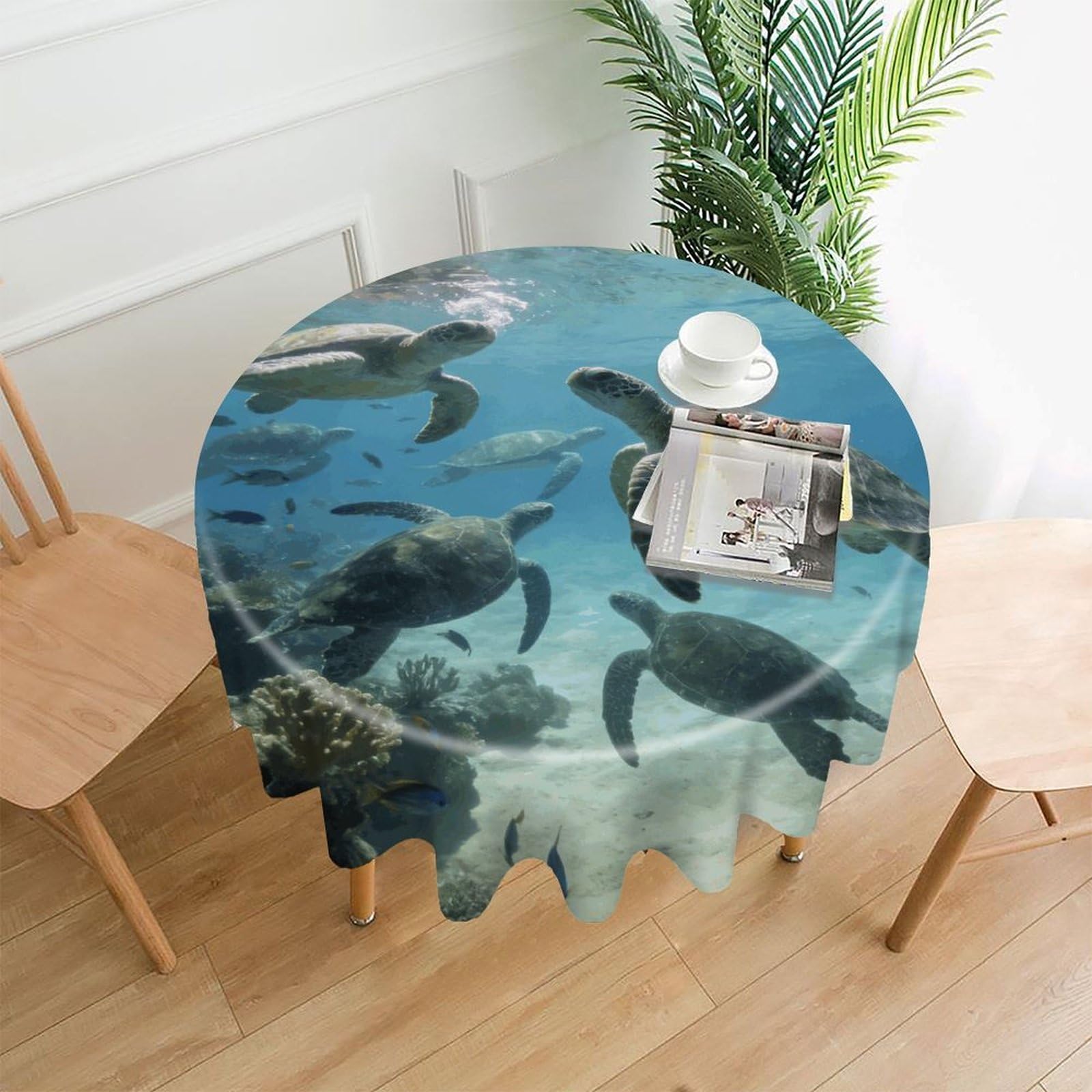 LZQPOEAS Sea Turtles Tablecloth Easy to Clean Polyester Round Table Cover Washable Round Table Cloth Wrinkle-Free Circle Decoration Tablecloth for Kitchen and Dining Room 60"