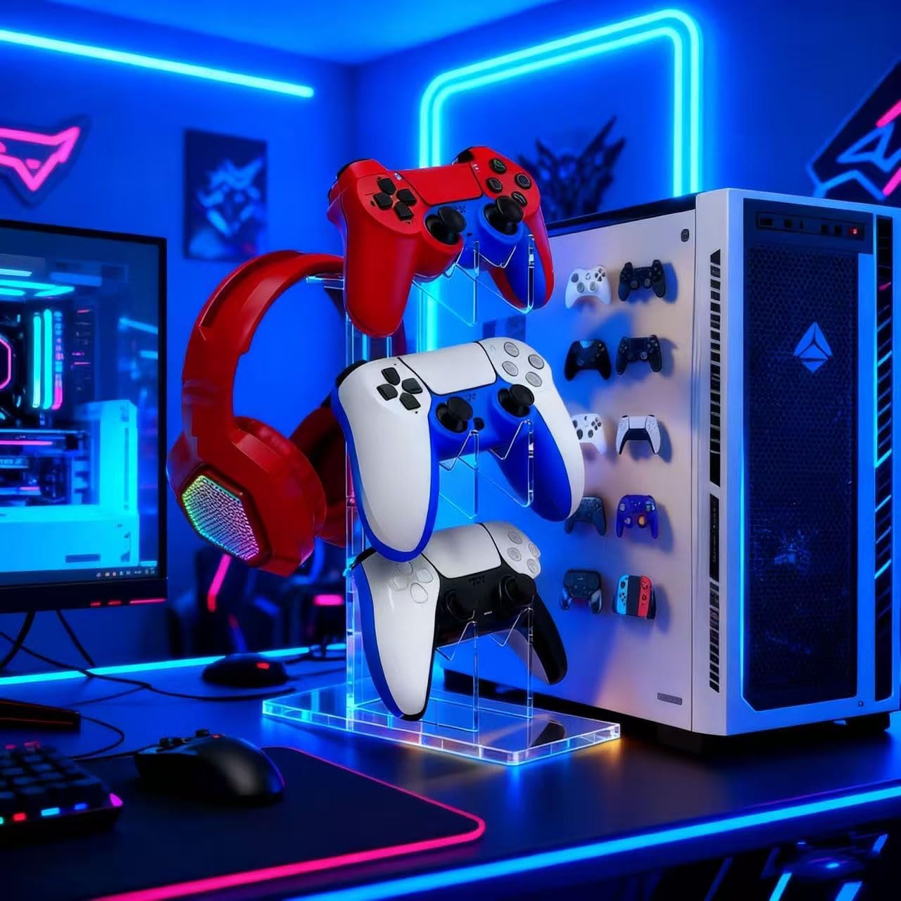 Controller Stand 3 Tiers, Universal Controller Holder Headphone Stand, Headset Holder, Acrylic Controller Display Stand Compatible with Xbox, PS5, PS4, Nintendo Switch - Ideal Desk Mount for Gamers - Image 11