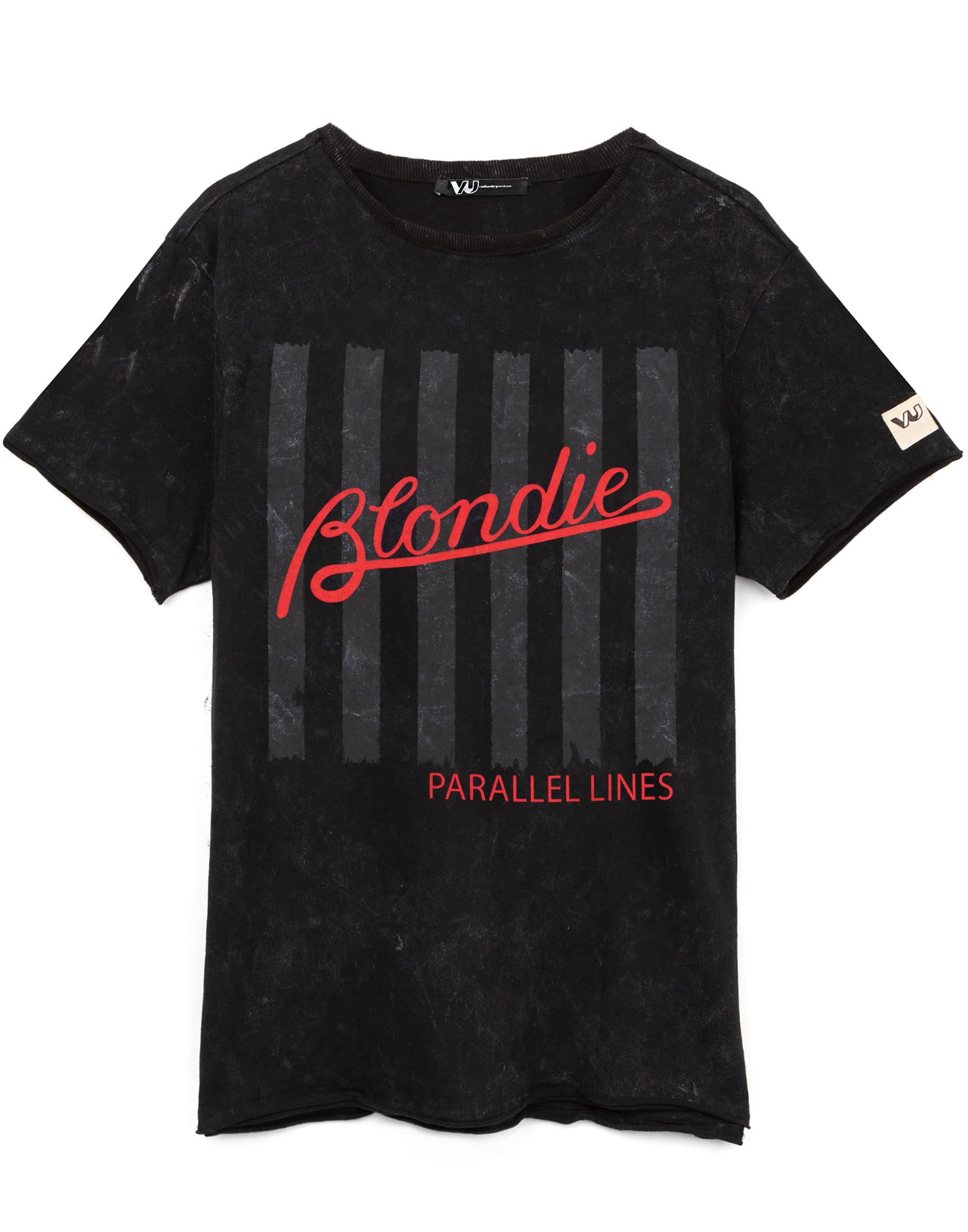 Blondie Men's Black - Parallel T-Shirt For & Wo | Unisex Acid Wash Parallel Lines Song Music Band Black Top | Clothing Merchandise Gifts X-Large