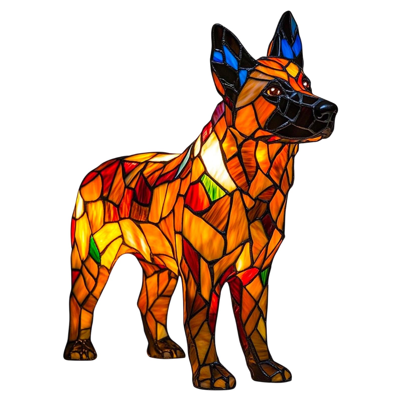 Dog Series Art Night Light, Retro Colorful Resin Dog Shaped Tabletop Night Light, Cute Animals Sculpture LED Lamp, 3D Table Lamp for Home Decor, Fun Present for Dogs Lovers (B)