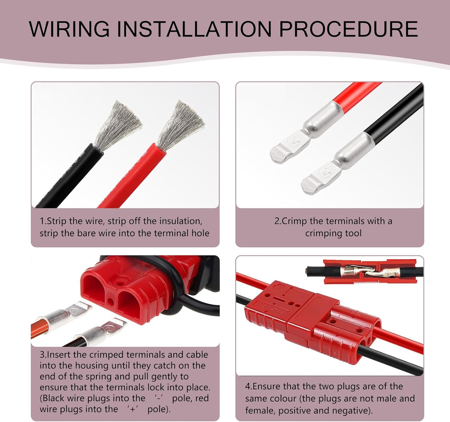 50A 12-36 V Batteries Quick Connect/Disconnect Plug Kit, 6-12 Gause Wire Connector, for Car ATV Winches Lifts Motors - 2PCS(red)