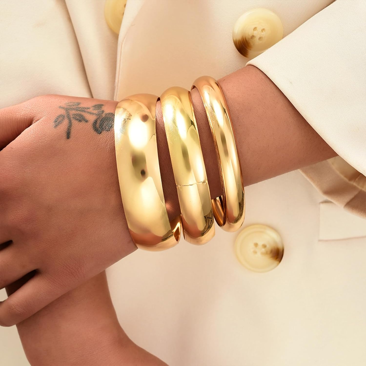 Gold Bangles Bracelets for Women Non Tarnish 3PCS Chunky Bracelet Stack Statement Bangle Jewelry for Women Gift - Image 4