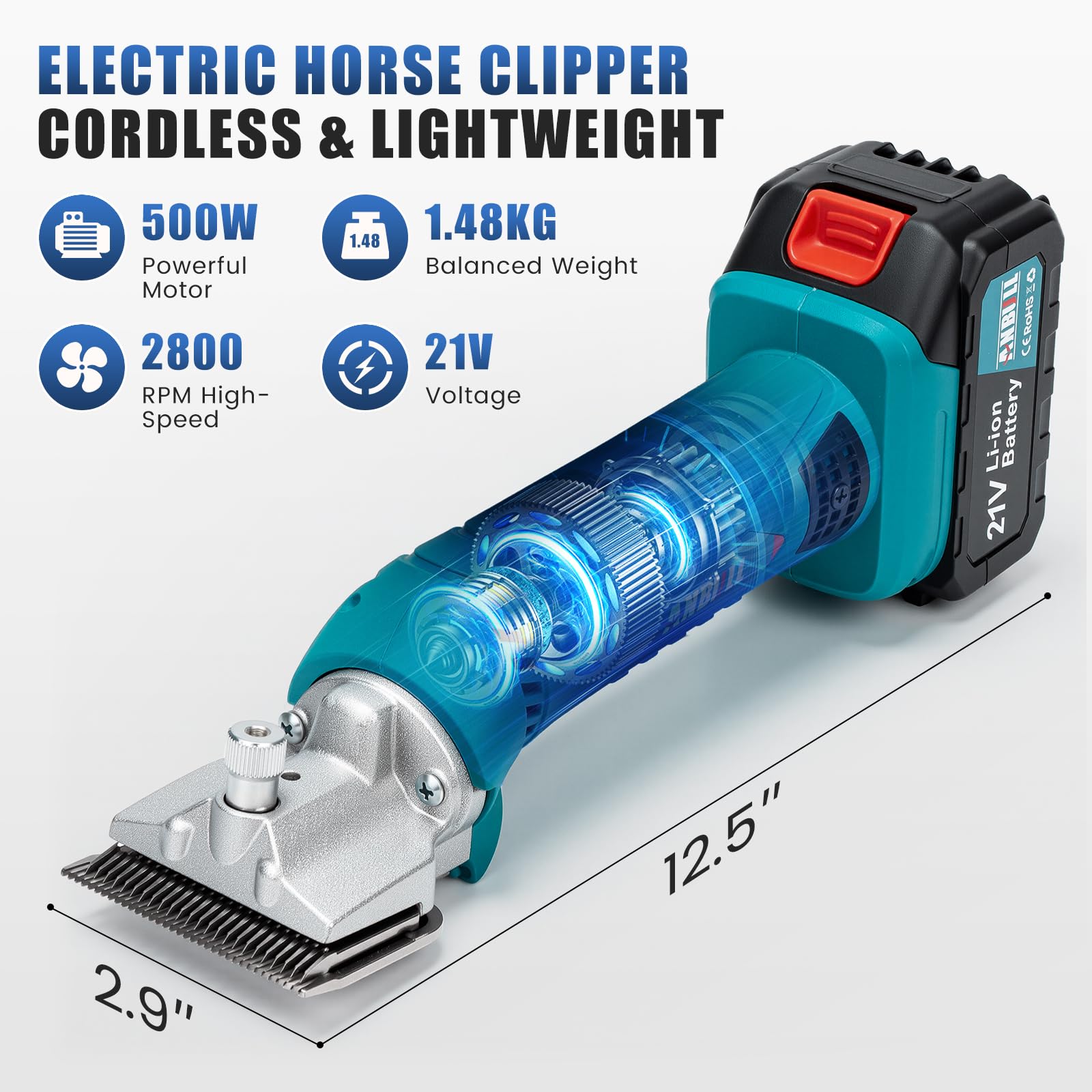 Anbull Tondeuse sans fil chevaux 2 batteries 4Ah 2800 RPM 6 vitesses professionnelle