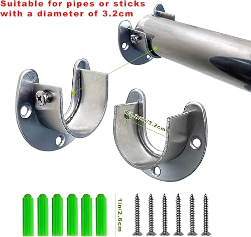 Miniatura 2 de 2 soportes de acero inoxidable para barra de armario, soporte de barra de brida, soportes de extremo de barra de armario, 1-14 pulgadas de diámetro,