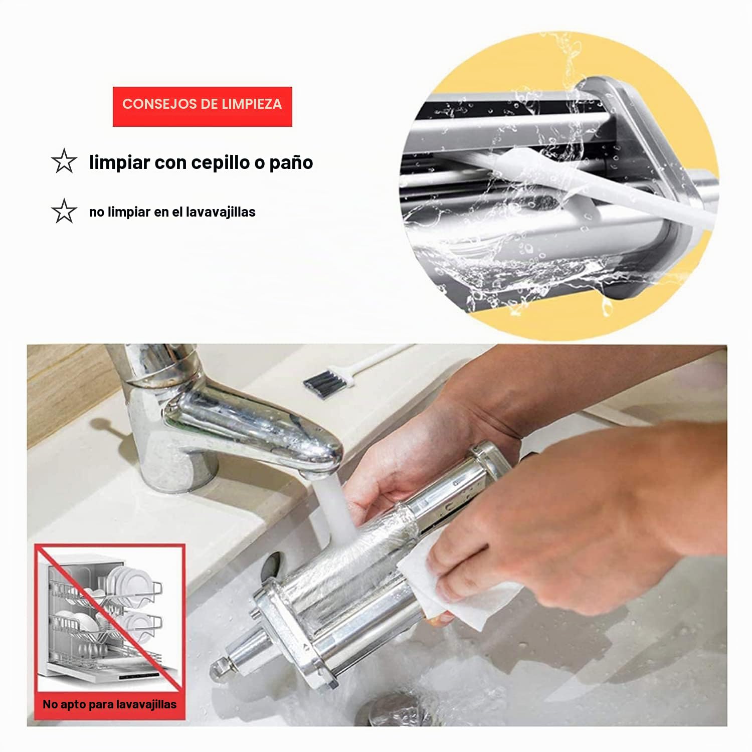 Tissting Accesorio Cortador Rodillo Pasta, Rodillo de Pasta de Acero Inoxidable Multifuncional para Hacer Fideos Espagueti Lasaña, Compatible con Batidora KitchenAid, Herramientas Cocina para Pasta