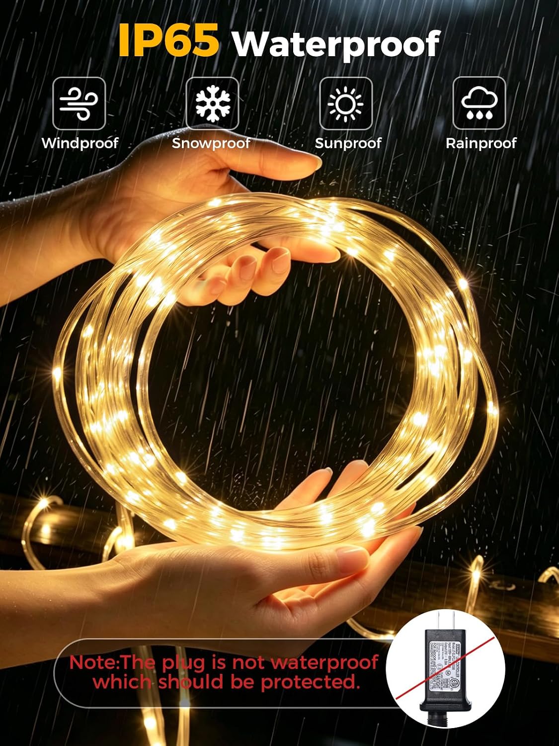 Connectable Rope Lights Plug in,33FT 100 LED Rope Lights for Outside,Waterproof 8 Modes Remote Tube Light for Indoor Outdoor Christmas Wedding Birthday Patio Porch Garden,Warm White