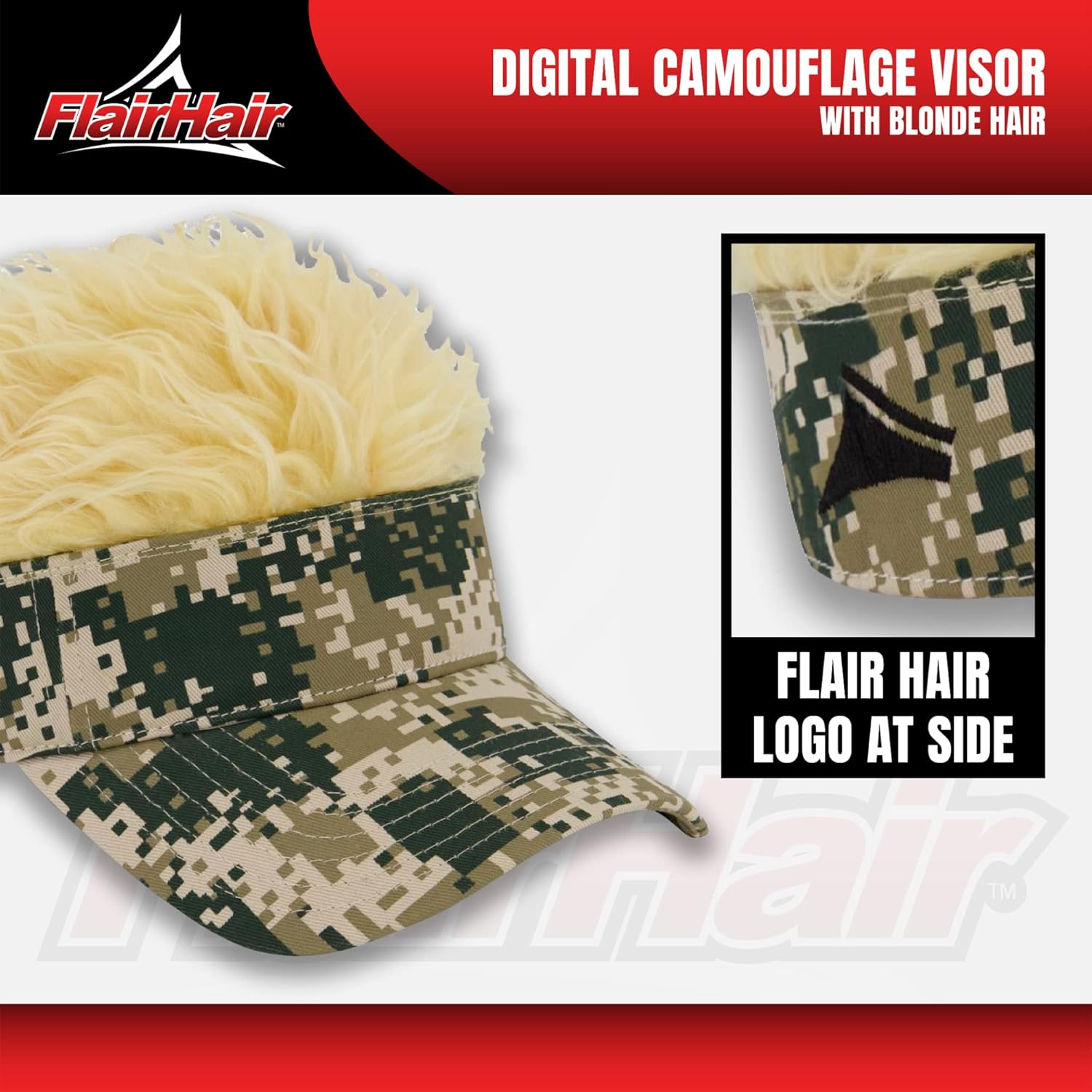 Unisex Adult Sun Visor Cap with Fake Hair, Adjustable Baseball Hat