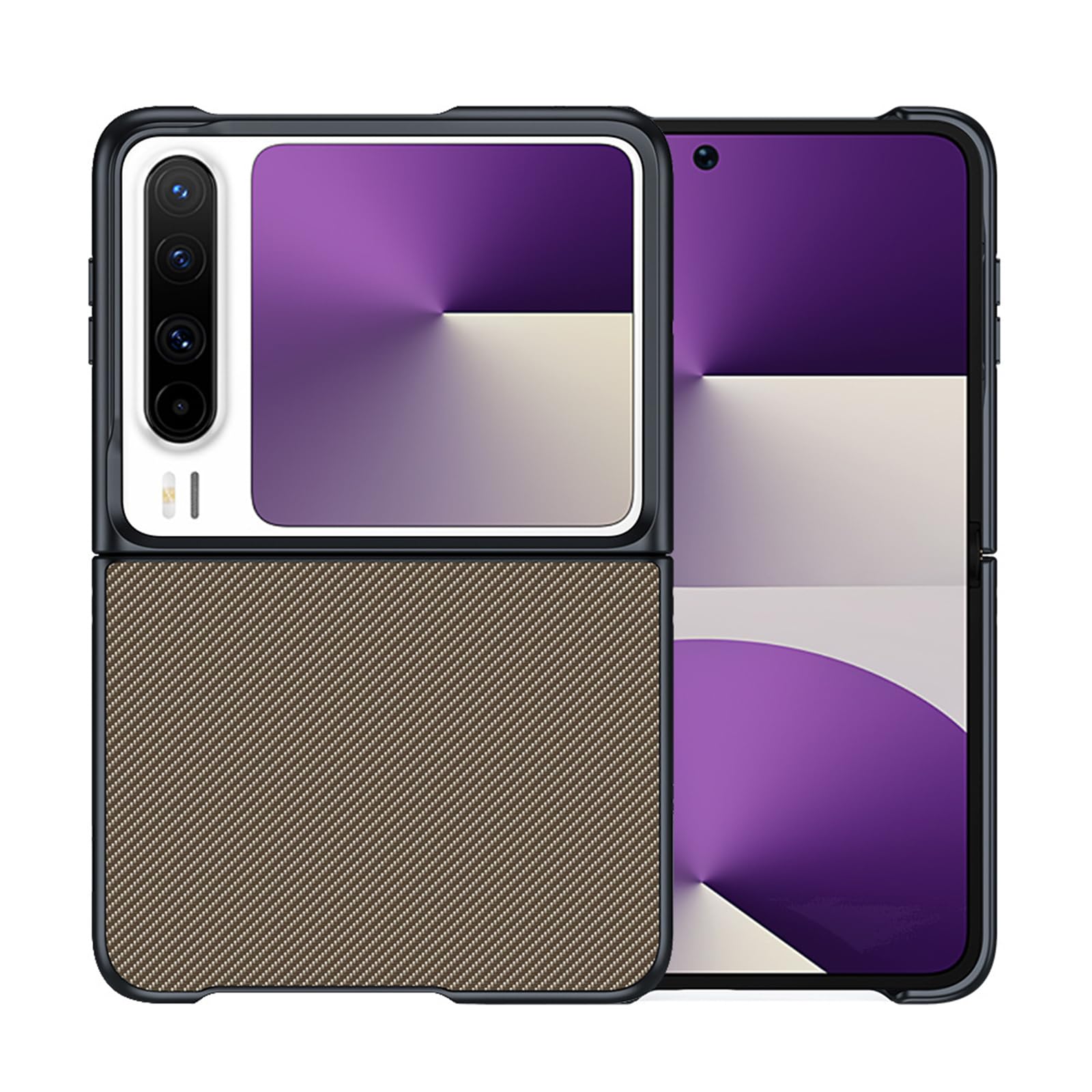 Ultra Mince Coque pour Huawei Pura X, Fibre de Carbone Texture Cuir Etui Luxe Léger Anti-Empreinte Housse,d'or,Pura X