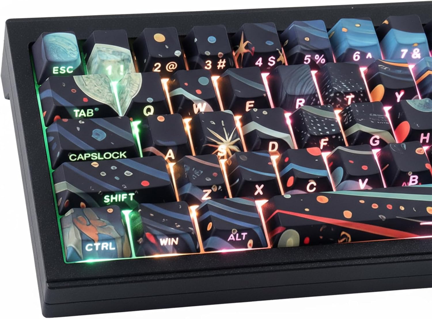 Hyekit Side Print Keycaps - Shine Through Keycaps, Dye Sub & Double Shot, 128 Keys Cherry Profile Backlit Key Caps for 60 65 75 100 Percent Mechanical Magnetic Keyboard (Starry Sky V2)