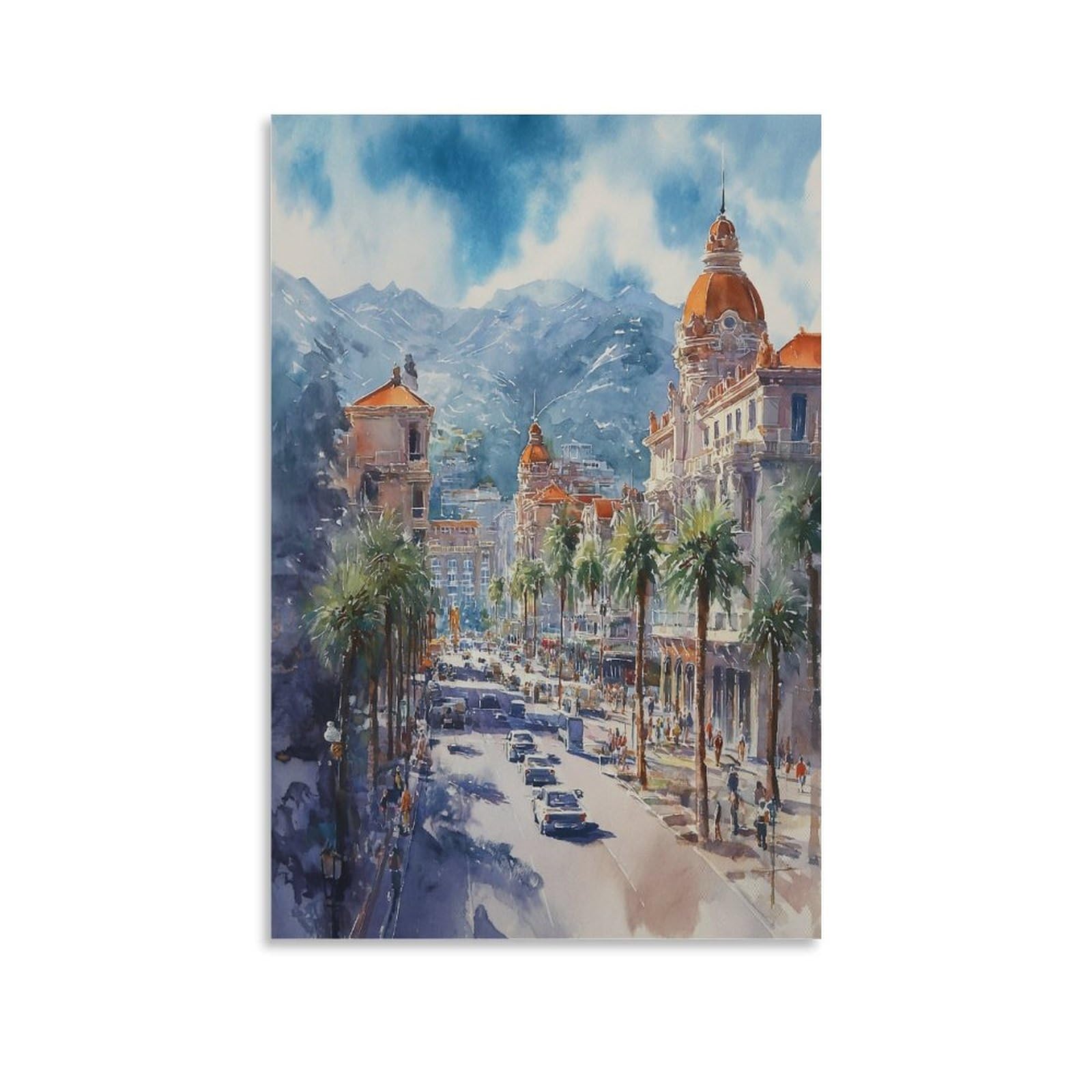 XWYMXZ Las Vegas Watercolor Painting City 20x30inch(50x75cm) Vintage Travel Poster Watercolor Canvas Art