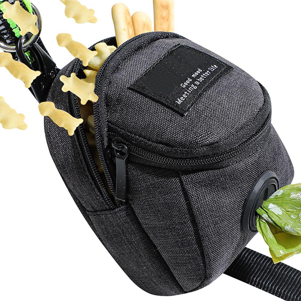 WUZIA Portable Dog Treat Pouch Multifunctional Training Bag with Poop Bag Dispenser for Outdoor Travel(Black) - Image 4