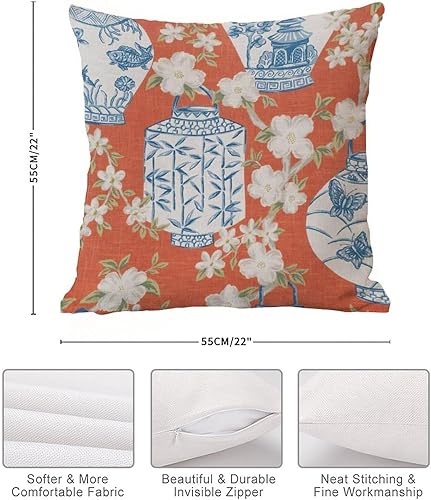 Miniatura 7 de Funda de almohada azul con tarro de jengibre de 22 x 22 pulgadas, funda de almohada con tarro de jengibre Chinoiserie Eurosham Accent Toss