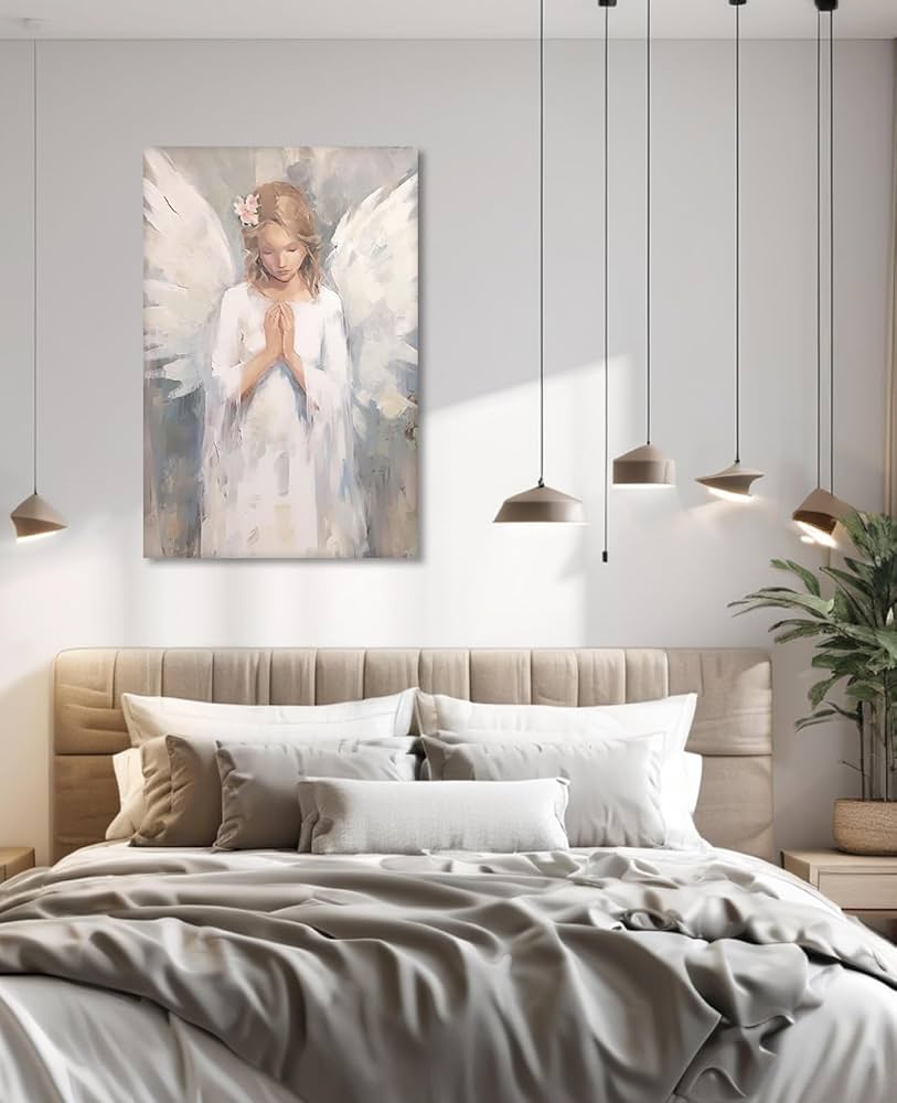 Amazon.co.jp: KPLUNDO 天使の壁アート 白い天使と翼 キャンバス