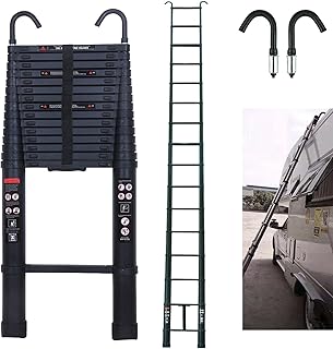20FT Telescoping Ladder Aluminum Telescopic Extension Ladder with 2 Detachable Hooks, 2.8" Roof Hooks, Collapsible Ladder Fully Extended 244", Multi-Purpose Ladders for Home, 330 Lb Capacity, EN131