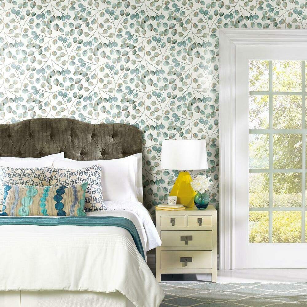 RoomMates RMK11629WP Cat Coquillette Eucalyptus Blue and White Peel and Stick Wallpaper, 52.1 x 502.9 cm - Image 2