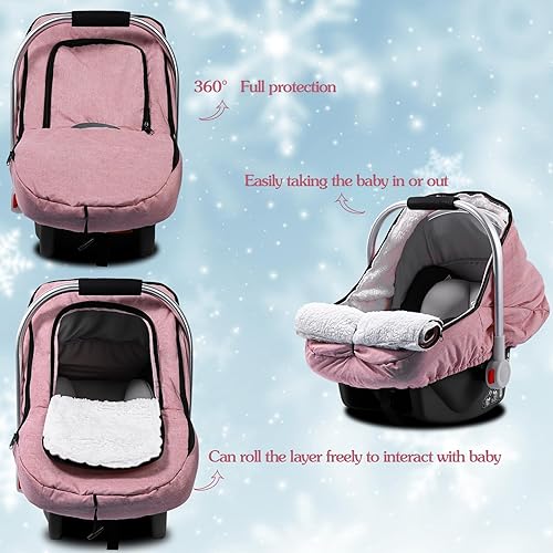 Miniatura 4 de Funda de asiento de automóvil de invierno para bebés, funda de asiento de automóvil para niños y niñas, toldo de felpa de forro polar con orificio