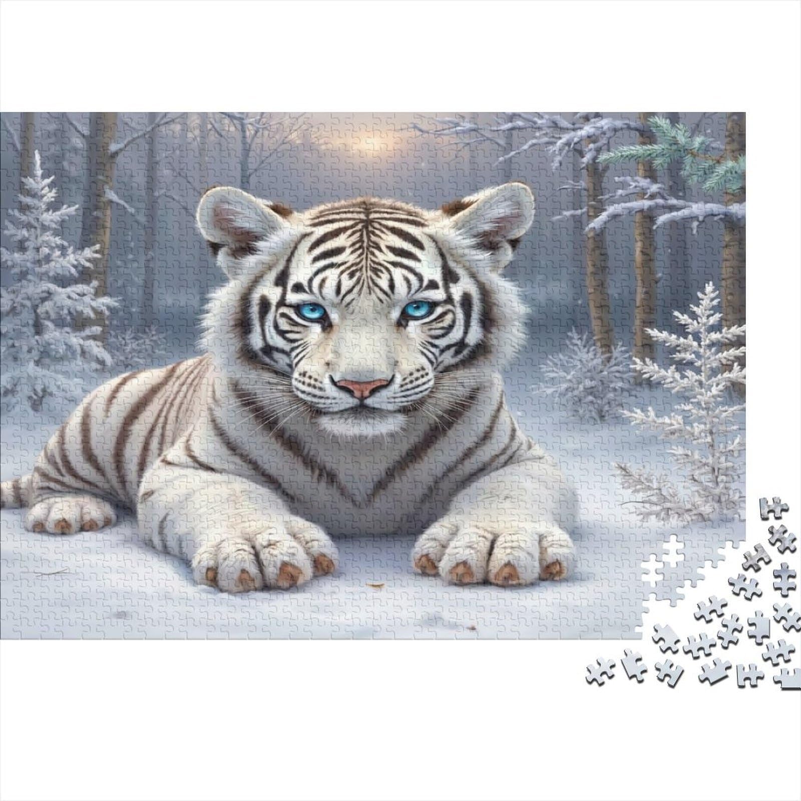 White Tiger Snow 1000 Piece White Tiger in Snowy Landscape Jigsaws Puzzles for Adults And Kids Family Educational Games 1000 Pieces Stress Reliever for Women, Gifts for Men 52x38cm/1000pcs