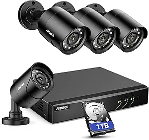ANNKE 8CH H.265+ 5MP Lite Surveillance Security Camera System with AI Human/Vehicle Detection, 4 x 1920TVL 2MP Wired CCTV IP66 Cameras for Indoor Outdoor Use, Remote Access, 1TB Hard Drive Included