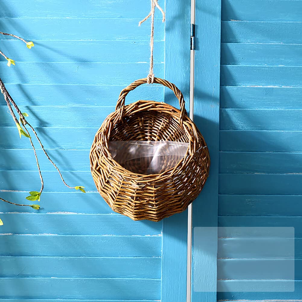 Panier Suspendu En Rotin Tissé à La Main Pour Plantes - Décoration Murale Intérieur Extérieur 26x20cm
