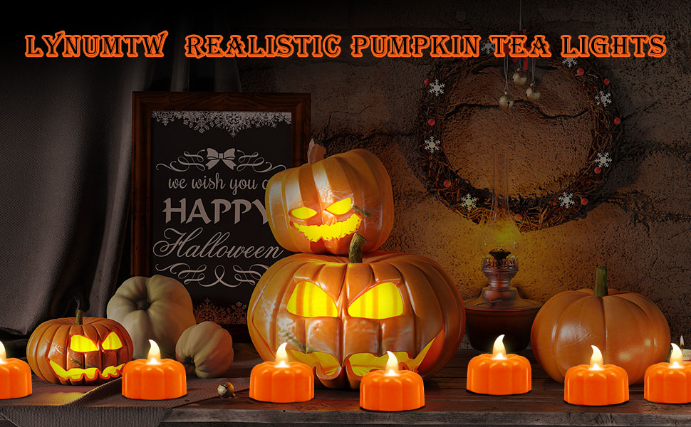 Image of Pumpkin Tea Lights Fall Decorations for Home, 12 Pack LED Orange Pumpkin Lights FlameLess Candles Battery Operated Thanksgiving Flickering Tealights Candles for Table Home Party Halloween Decor