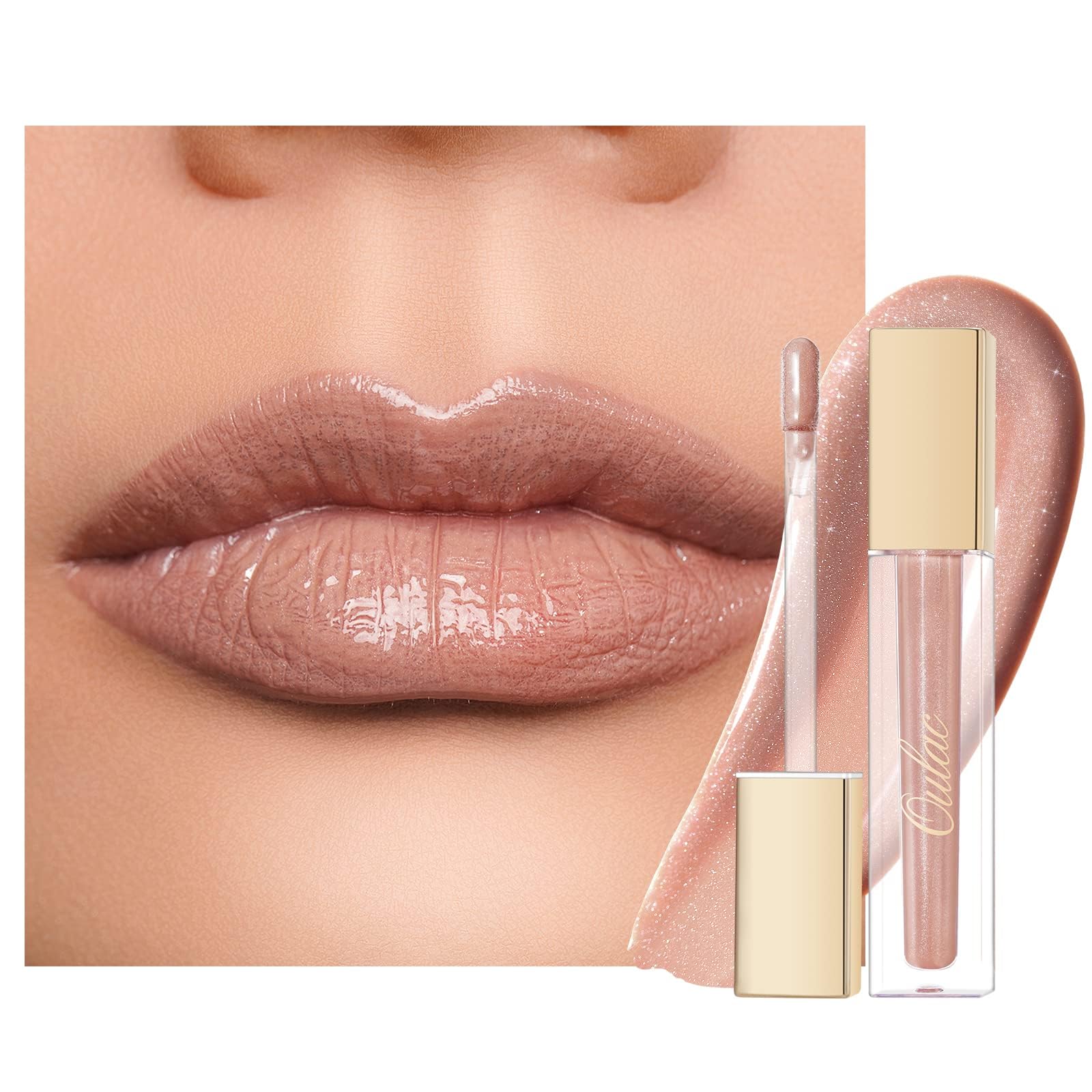 Oulac Brillo Labios Purpurina - Barra de Labios Líquida con Purpurina, Brillo de Labios Hidratante Transparente para Labios Secos | Enriquecido con Aceite Esencial Rosa, 4,5ml, Nude Love (C09)