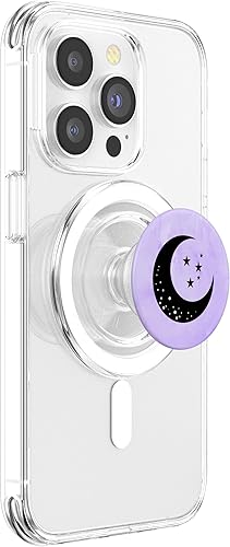 Miniatura 4 de Luna creciente con estrellas sobre fondo morado PopSockets MagSafe PopGrip para iPhone