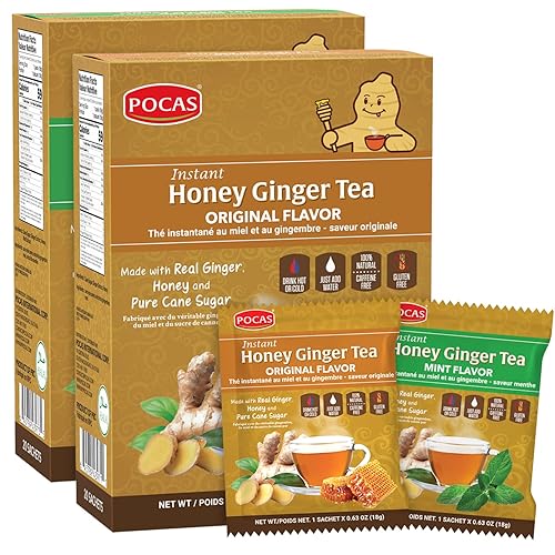 Miniatura 21 de Pocas Honey Ginger - Té instantáneo en polvo, variedad original y fecha, paquete de 2, extracto de jengibre y miel real, té sin cafeína, 20 paquetes