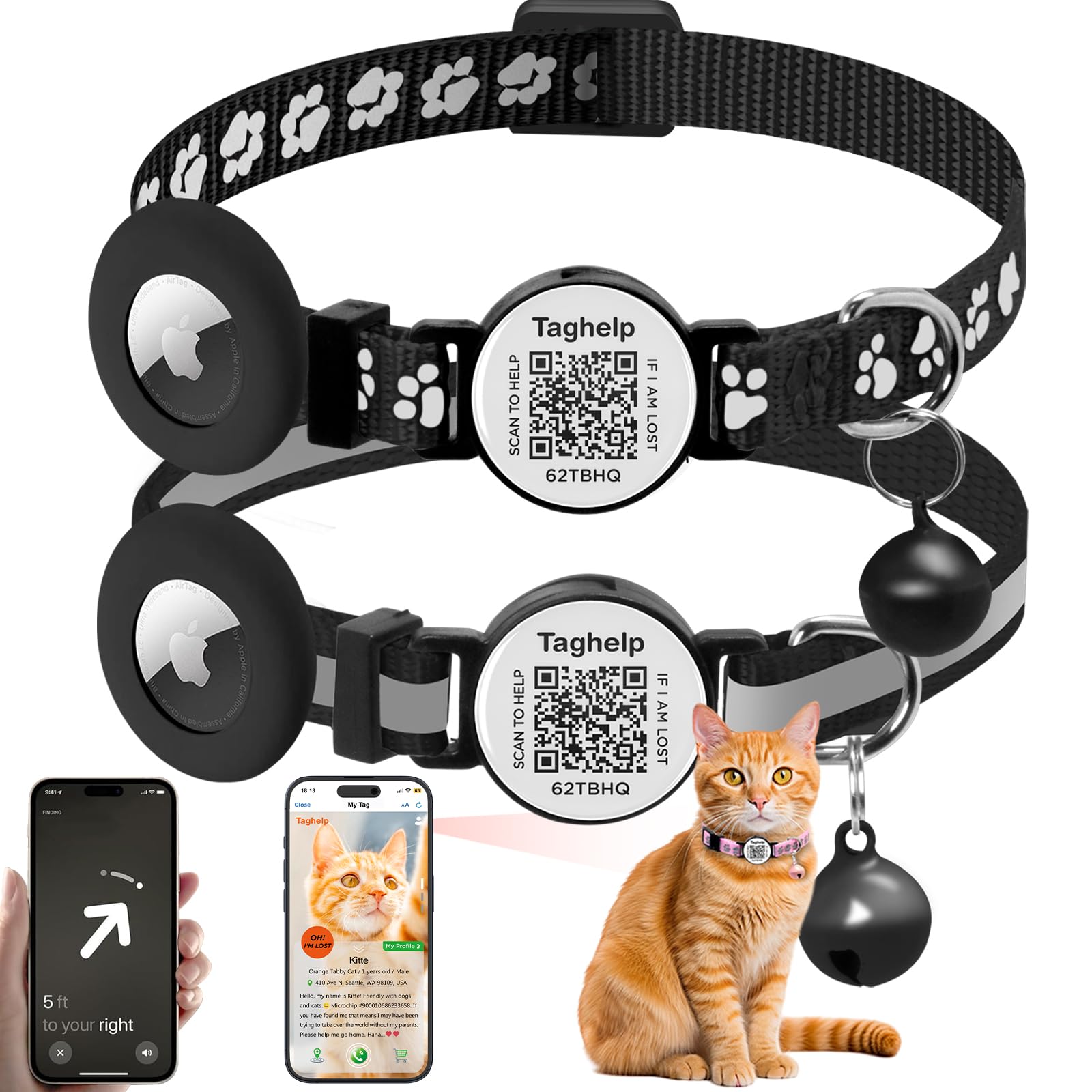 Taghelp 2-Pack QR Code Cat Collar