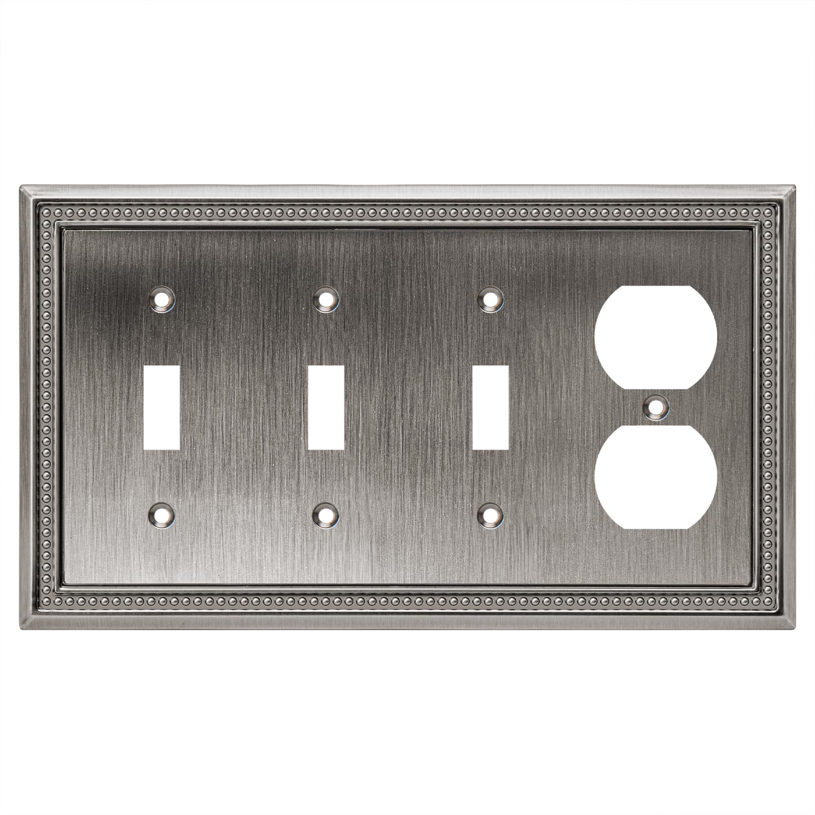 Henne Bery Sunken Pearls Heavy Duty Decorative Wall Plate Switch Plate Outlet Cover (Triple Toggle/Single Duplex, Heirloom Silver)