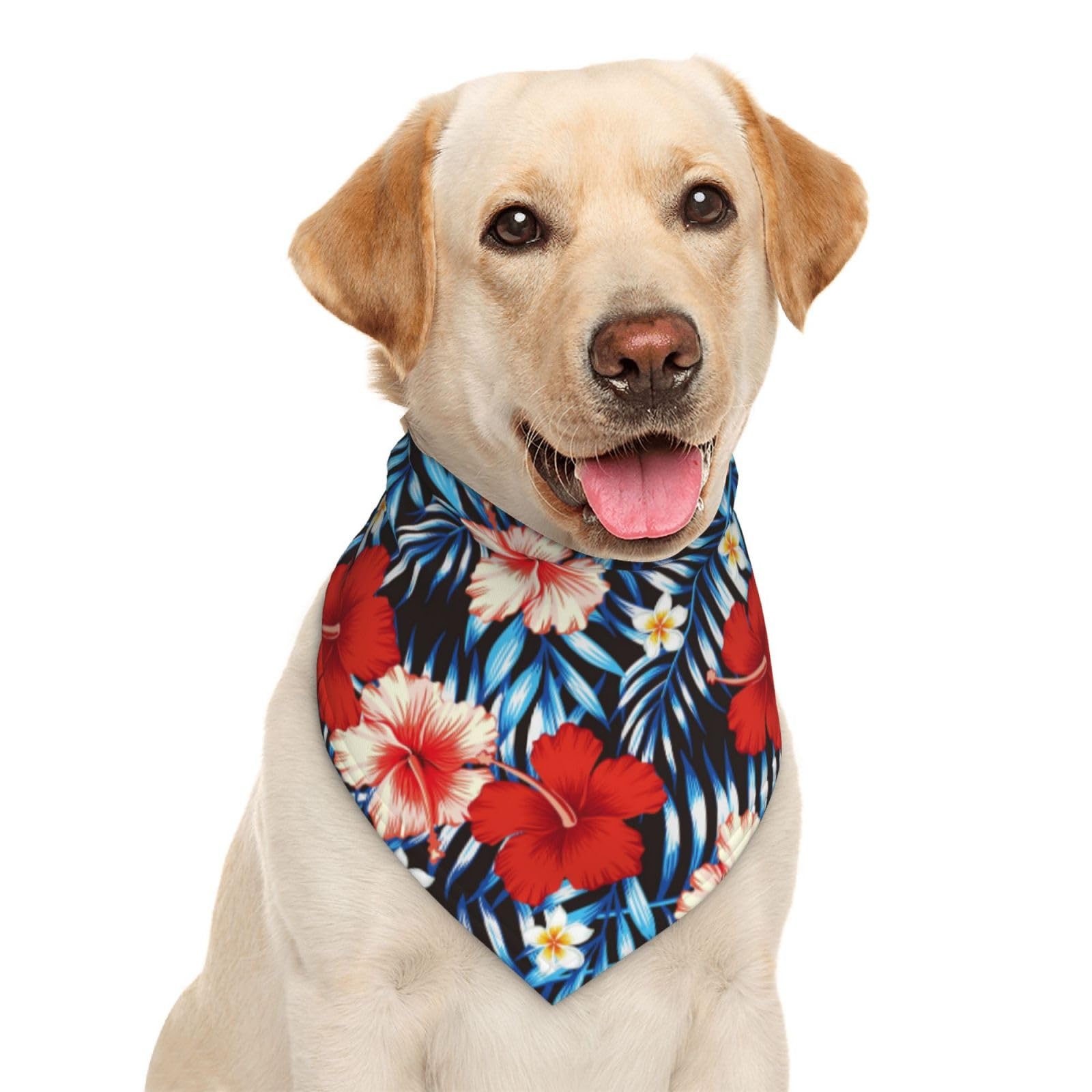 Red Pink Hibiscus Flower Palm Leaves Tropical Hawaii Dog Bandana Scarf Triangle Bibs Pet Accessories Cat Kerchief — image 1
