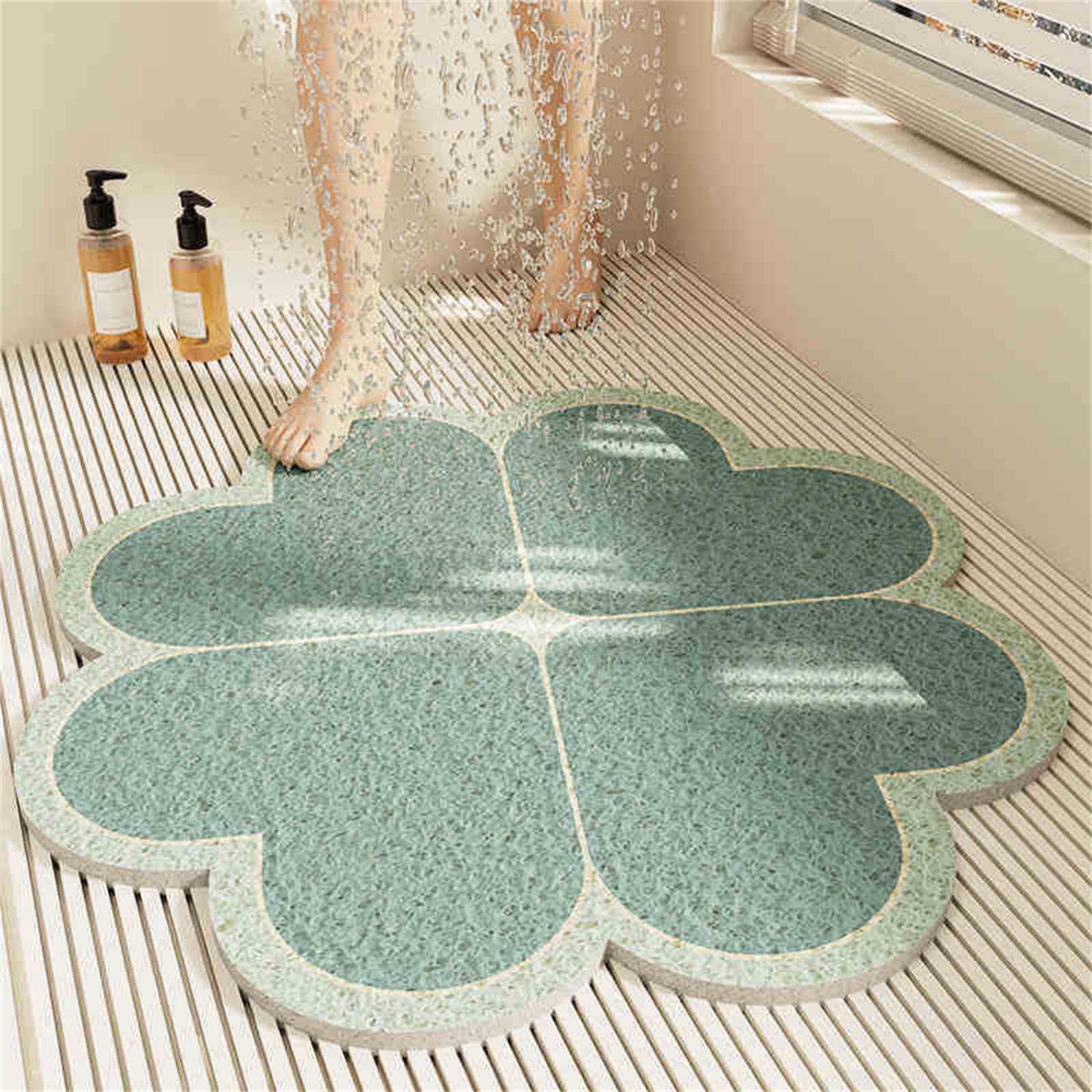 Odot Shower Mat Non Slip Bath Mat with Drain, Clover Pattern Soft Loofah Bathroom Pads for Inside Shower Wet Areas, Washable Quick Drying, Cut to Size Bathroom Floor Bathtub Pad (Dark Green,60x60cm) — image 1