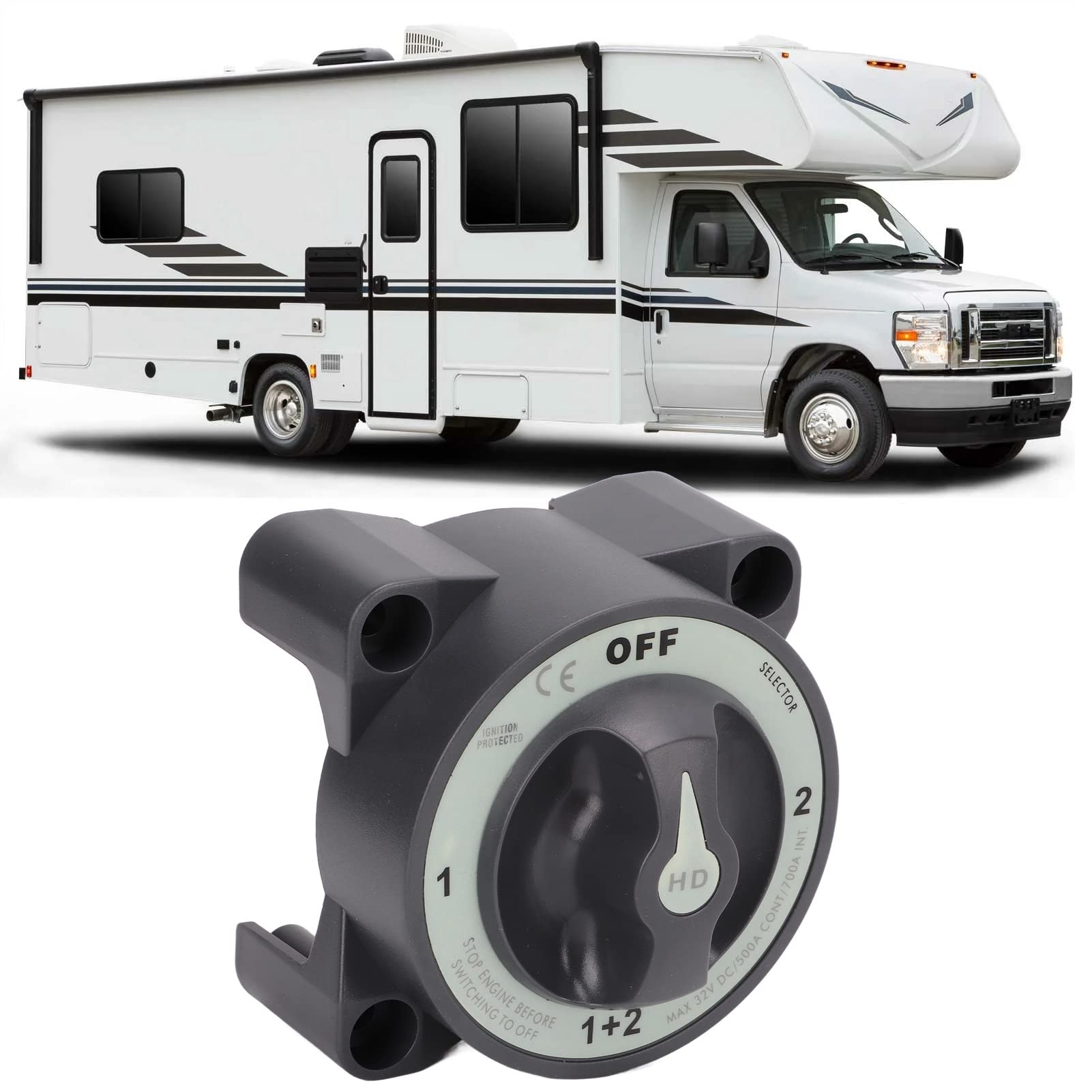 500A Marine Battery Disconnect Switch Heavy Duty 4 Position Battery Selector Switch Exquisite Workmanship Good Electrical Conductivity for RV Boat