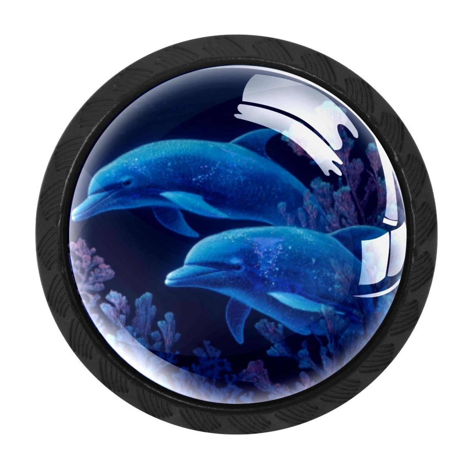 CHENZZZZ 4 Pack Undersea Dolphins (3) Drawer Knobs Round Shaped Crystal Glass Cabinet Knobs Pull Handles