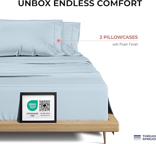 Miniatura 10 de THREAD SPREAD Juego de sábanas de 4 piezas de 100 % algodón orgánico, tejido de percal fresco y fresco, suave, transpirable, ecológico, bolsillo