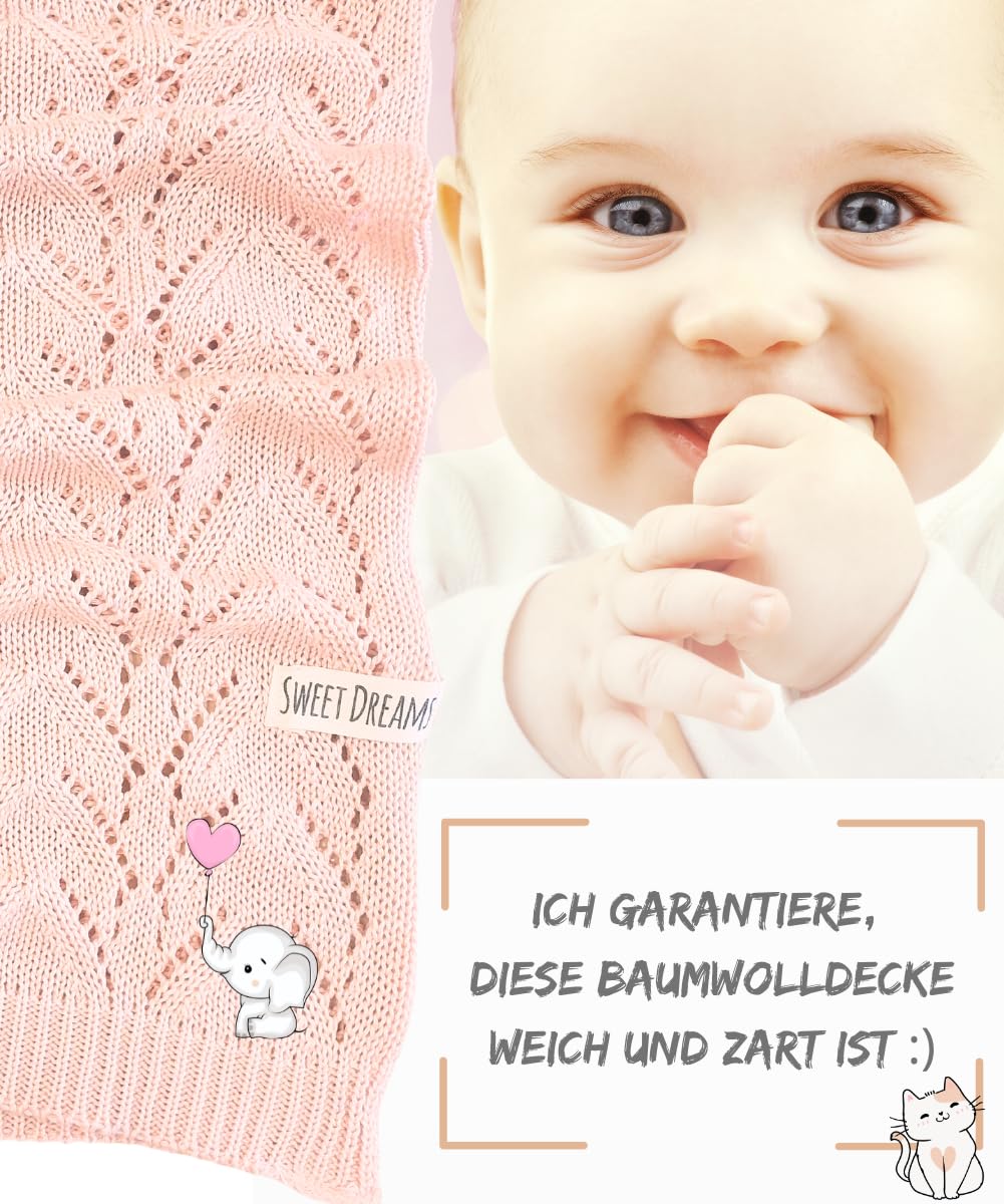 Mikos * 100% biologisch katoen, lichte babydeken, ajourpatroon