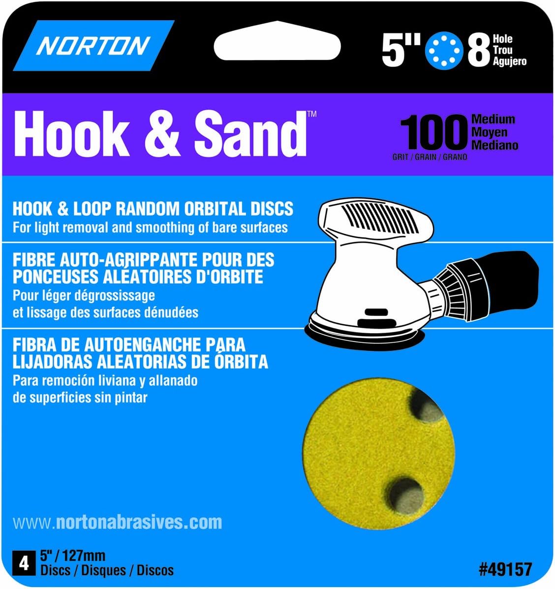 Norton 49157 Hook and Loop Premium Sanding Disc with 8 Holes, P100 Grit