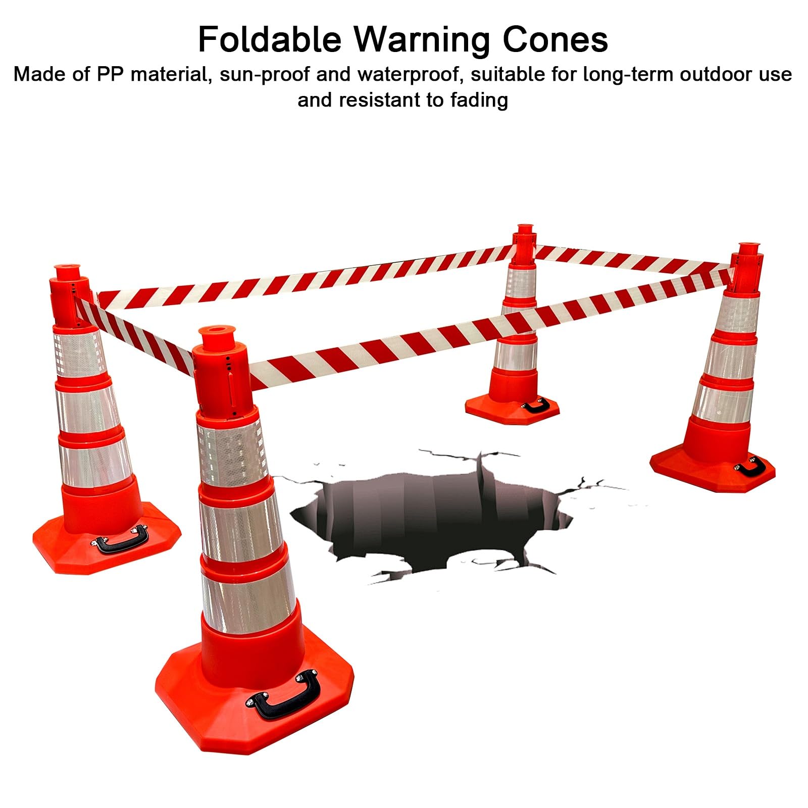 Conos Señalizacion, Conos de Advertencia Plegables, con Cinturón de Aislamiento, para Estacionamientos y Obras (2 Uds)