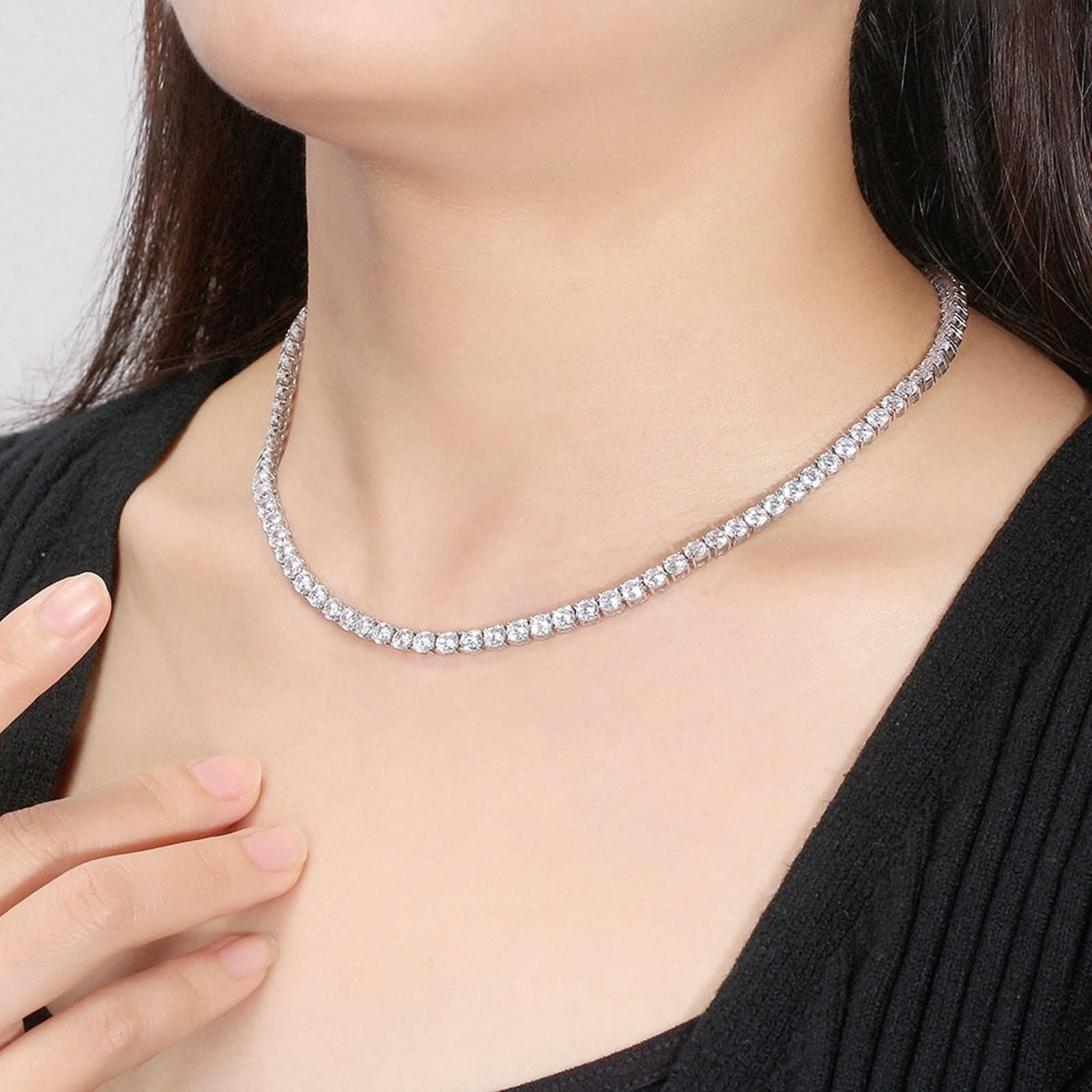 Collane in Argento Donna,Donna Catenella per Collana Argento Sterling 925 Catena da Tennis con Zirconia Cubica Collana Catene Argento