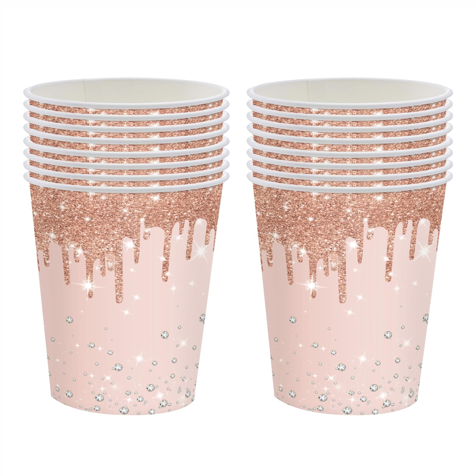 ZSYIULIA 16 Pack Premium Rose Gold Paper Cups - Disposable Rose Gold Tableware for Birthday Party Decorations, Tea Parties & Celebrations