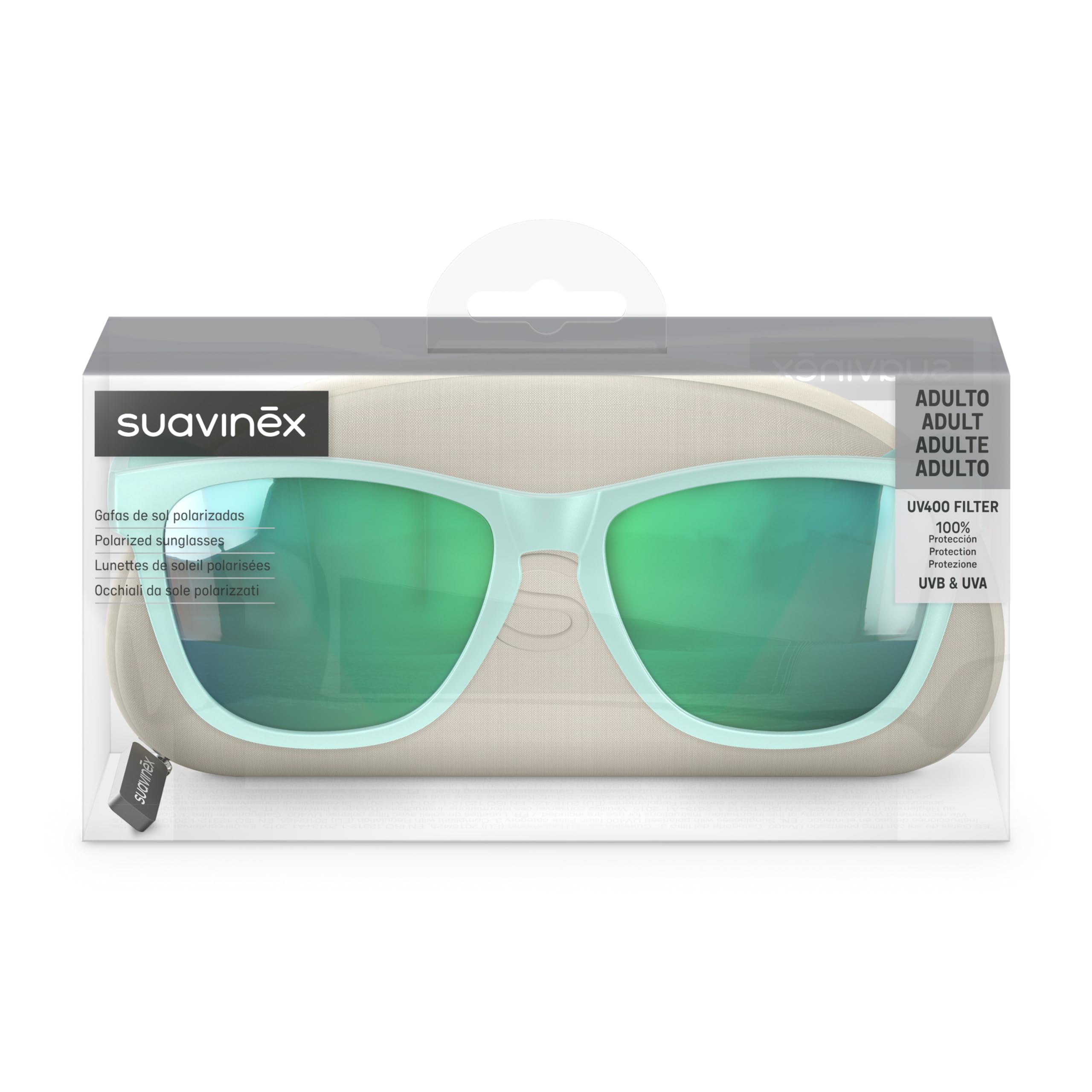 Suavinex, Lunettes de Soleil pour Adultes, pour Homme et Femme, Lunettes Polarisées avec filtre UV 400, 100% Protection UVA et UVB, CAT 3, avec Étui, Très Flexibles et Légères, Vert