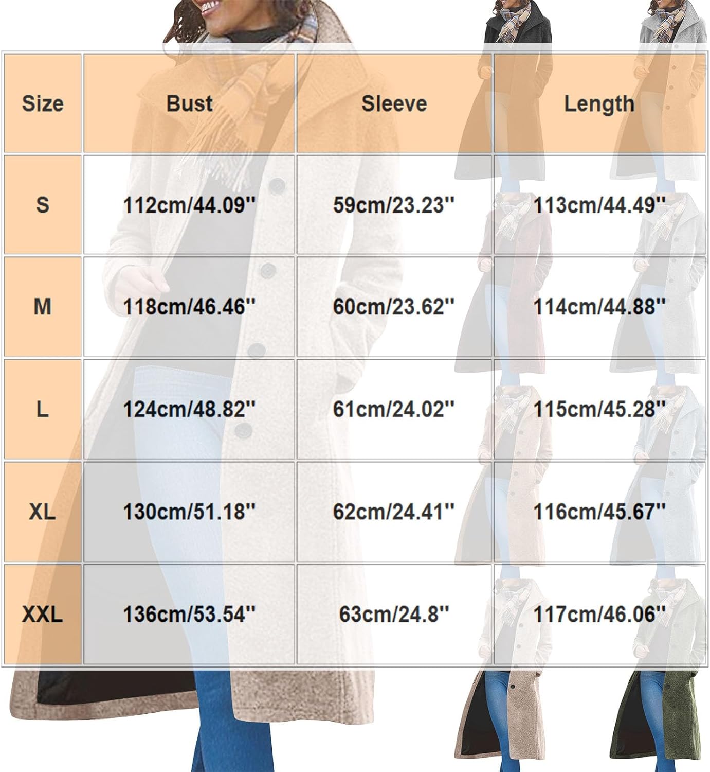 Trench Coat Women Dressy Wool Long Coats Casual Single Breasted Jacket Thick Warm Winter Overcoat with Pockets