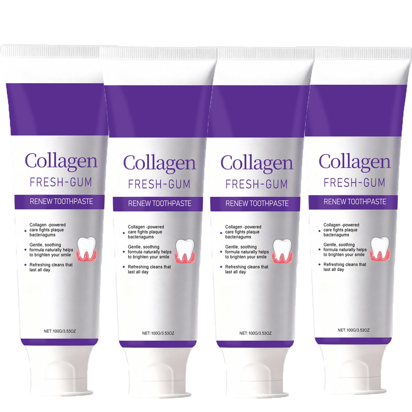 Collagen Purple Whitening pasta do zębów, fioletowa pasta do zębów do wybielania zębów, pasta do zębów do głębokiego oczyszczania przebarwień, usuwanie żółtych przebarwień zębów, 4 szt