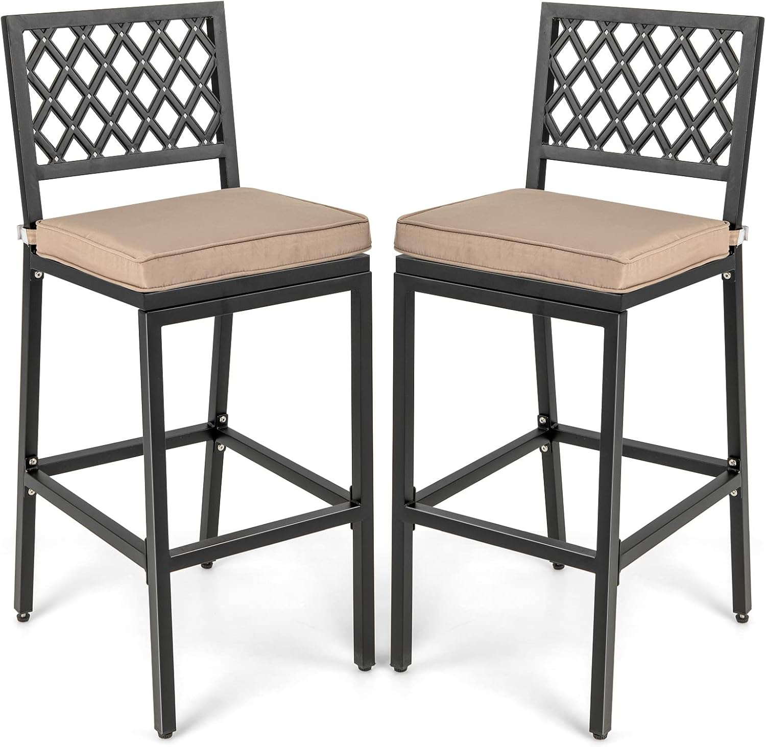 COSTWAY 2 PCS Patio Bar Chairs, HeavyDuty Metal Frame Bar