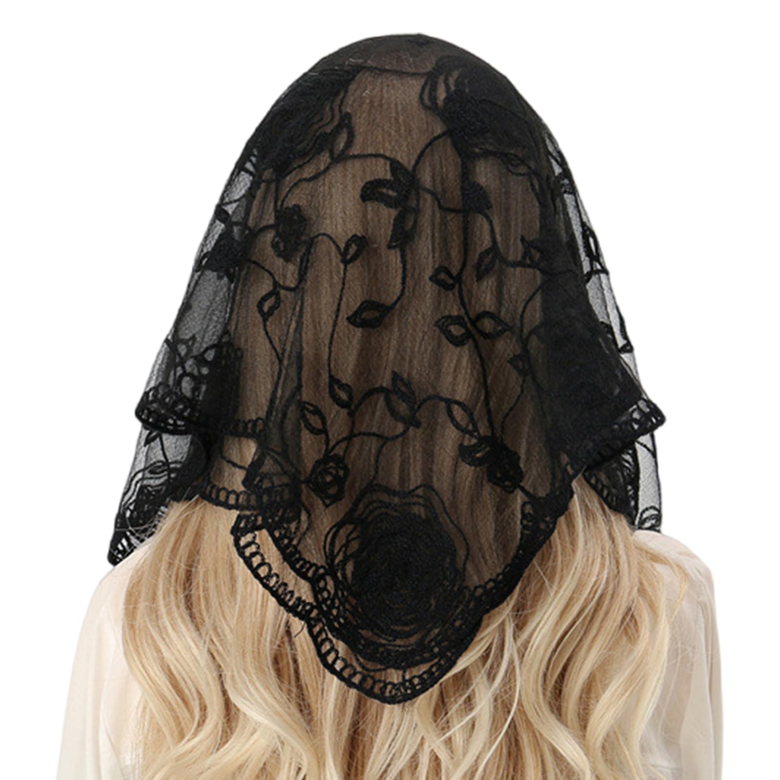 Aurgiarme Vintage Lace Veil For Formal Event Latin Mass Headscarf Flower Veil Headwrap For Catholic Mantilla Travel Scarf