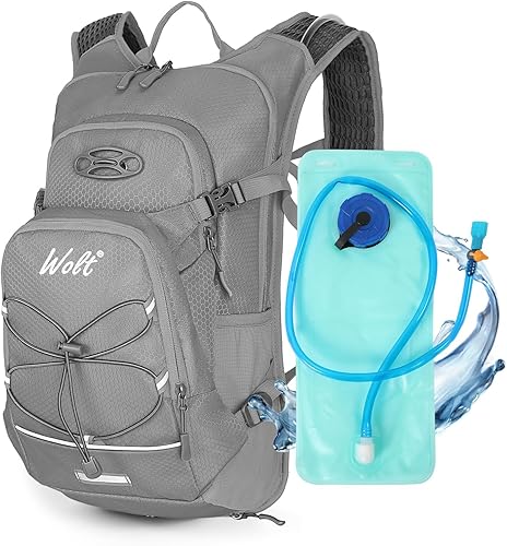 Wolt Mochila de hidratación de 18 L para senderismo, mochila de agua con bolsa de agua de 2 L para hombres y mujeres, paquete de hidratación para