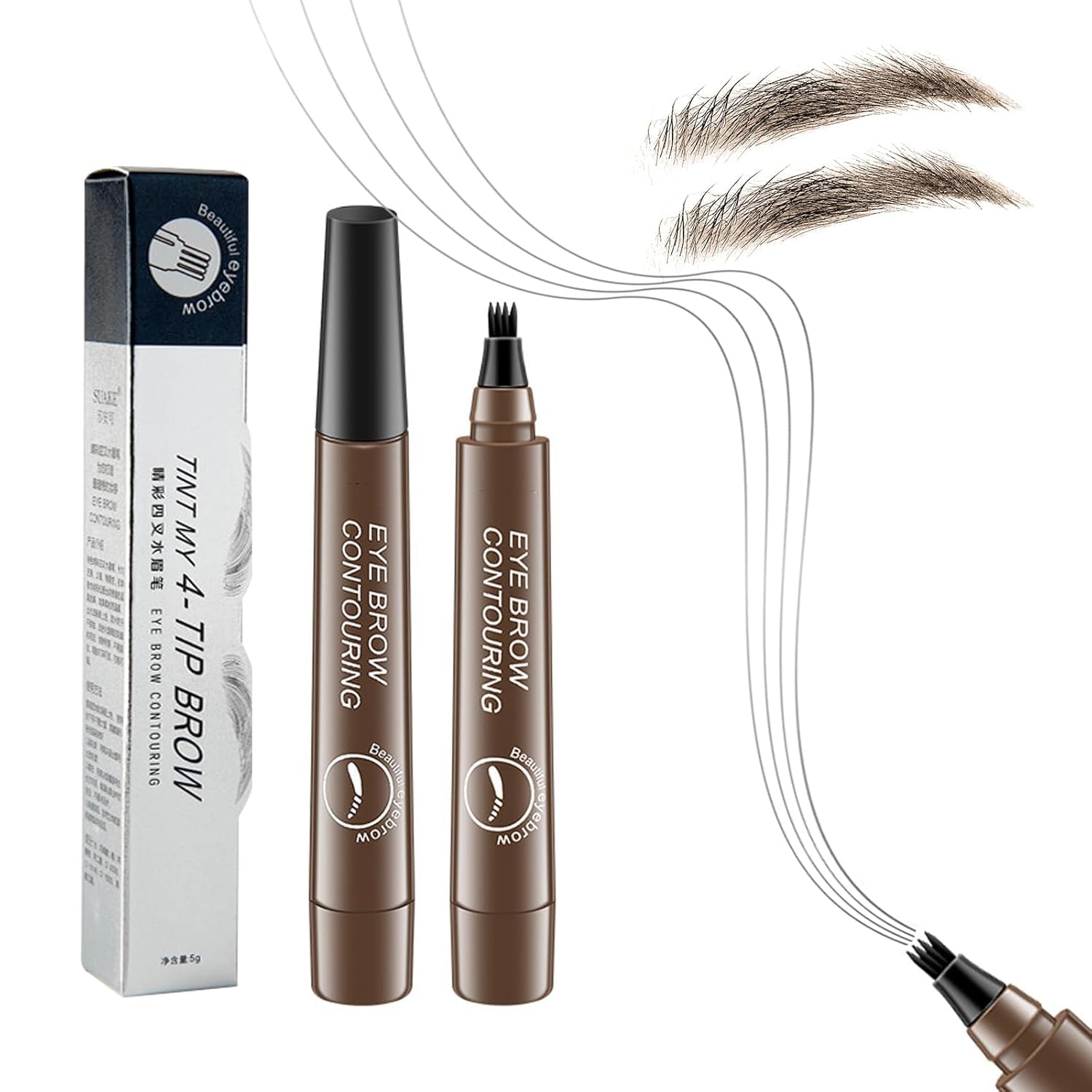 COOFANDY Eyebrow Pen Liquid with Micro-Fork Tip, 4 Tip Microblade Eyebrow Pen, Long Lasting Waterproof Eyebrow Contouring Pencil, for Daily Natural Eye Makeup for Women - Dark Brown-image-3